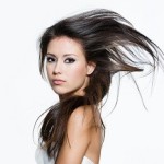 Pretty adult female with beautiful long brown hairs